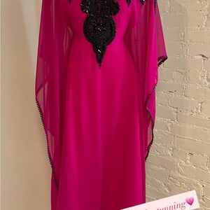 Elegant Magenta Hostess Gown with Black Beadwork